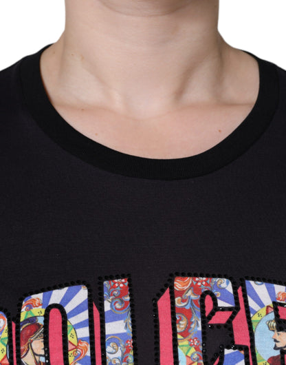 Dolce & Gabbana Black Cotton Logo Print Round Neck T-shirt by Dolce & Gabbana