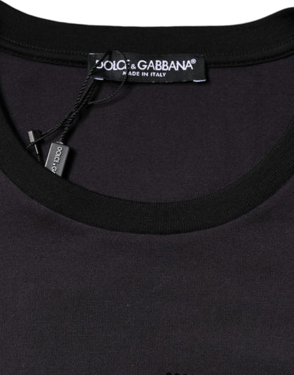 Dolce & Gabbana Black Cotton Logo Print Round Neck T-shirt by Dolce & Gabbana