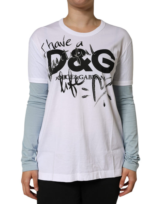 Dolce & Gabbana White Cotton Logo Print Round Neck T-shirt by Dolce & Gabbana
