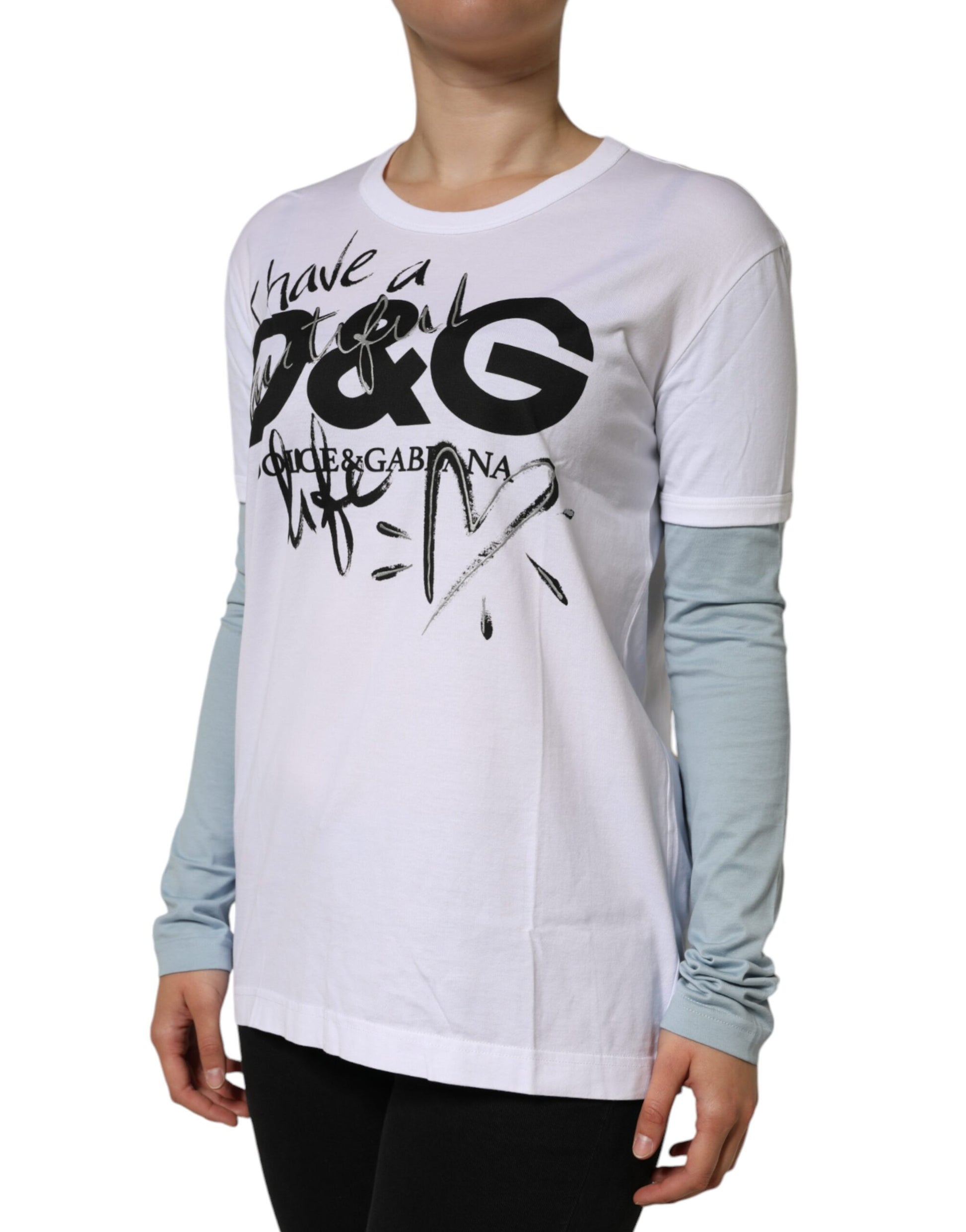 Dolce & Gabbana White Cotton Logo Print Round Neck T-shirt by Dolce & Gabbana