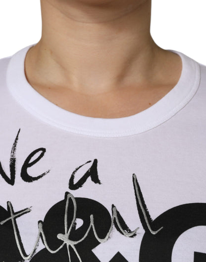 Dolce & Gabbana White Cotton Logo Print Round Neck T-shirt by Dolce & Gabbana