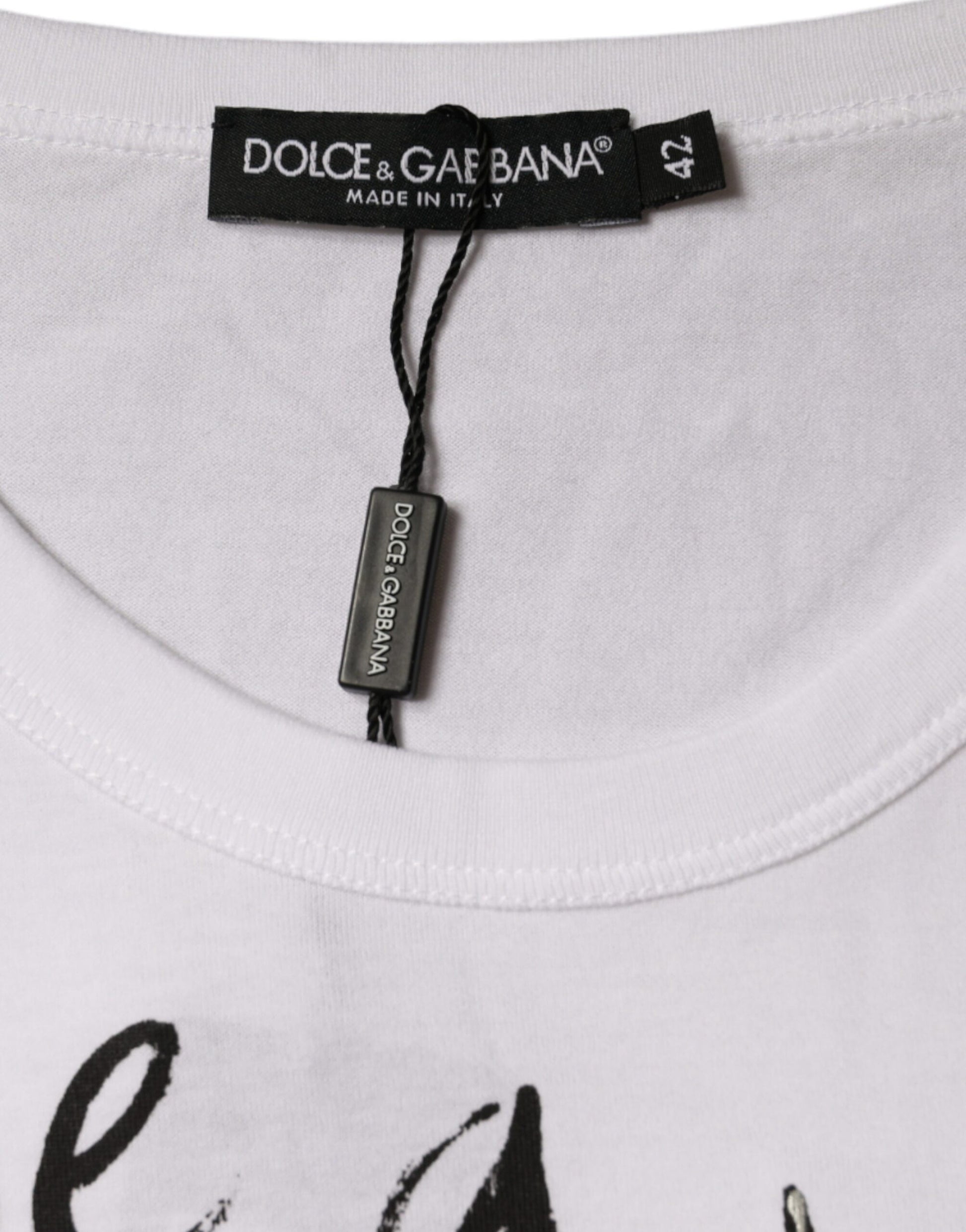 Dolce & Gabbana White Cotton Logo Print Round Neck T-shirt by Dolce & Gabbana