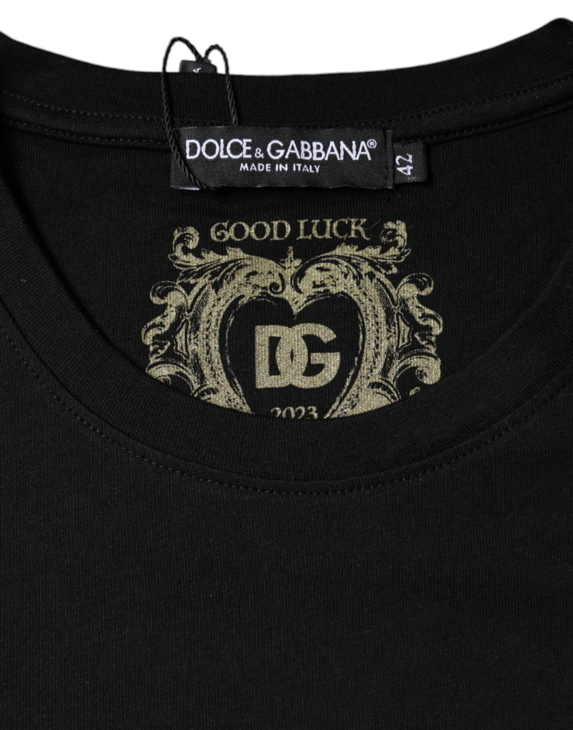 Dolce & Gabbana Black Cotton Crew Neck Short Sleeve T-shirt by Dolce & Gabbana