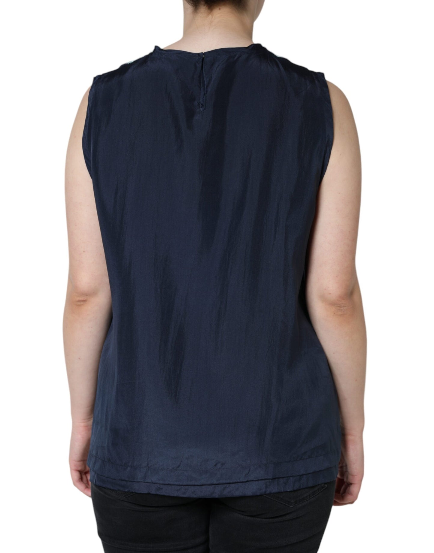 Dolce & Gabbana Blue Floral Lace Silk Sleeveless Tank Top by Dolce & Gabbana