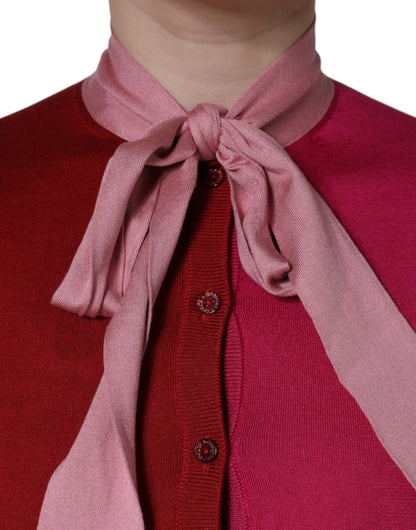 Dolce & Gabbana Pink Short Sleeves Pullover Ascot Collar Top by Dolce & Gabbana