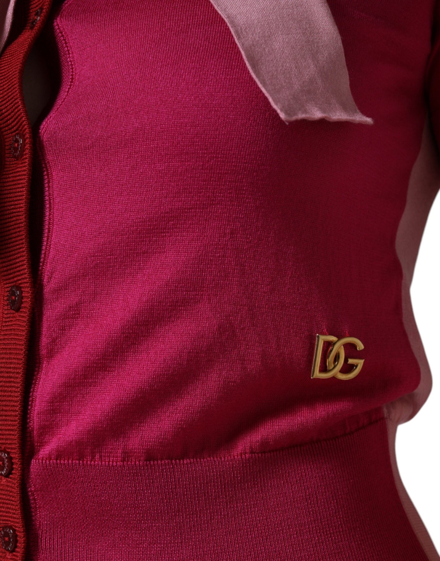 Dolce & Gabbana Pink Short Sleeves Pullover Ascot Collar Top by Dolce & Gabbana