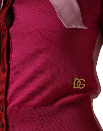 Dolce & Gabbana Pink Short Sleeves Pullover Ascot Collar Top by Dolce & Gabbana