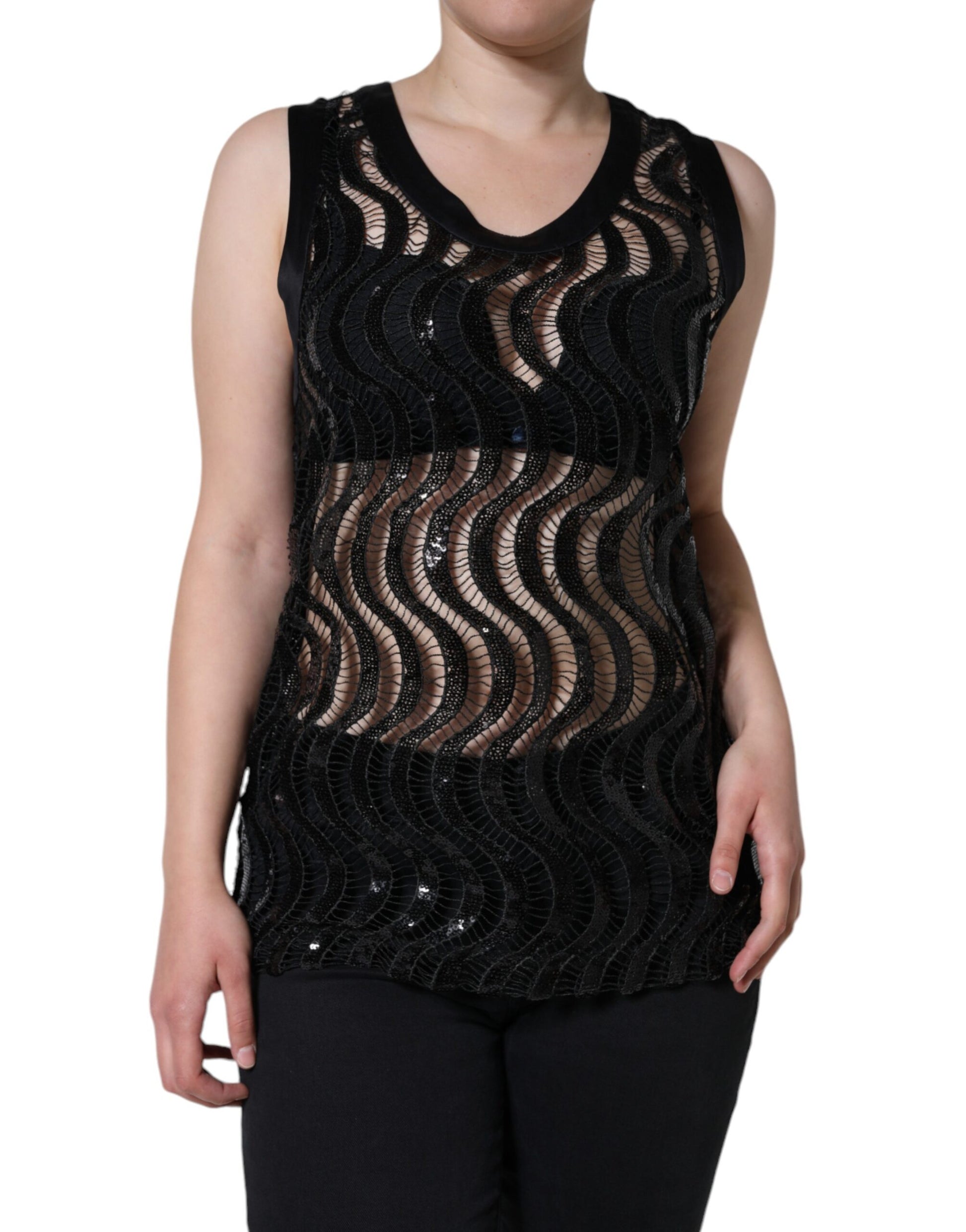 Dolce & Gabbana Black Sequin Sleeveless Tank Blouse Top by Dolce & Gabbana