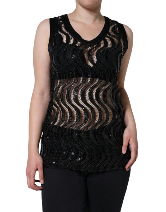 Dolce & Gabbana Black Sequin Sleeveless Tank Blouse Top by Dolce & Gabbana