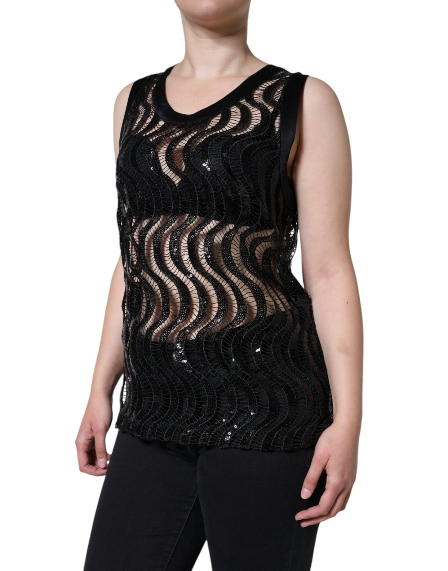 Dolce & Gabbana Black Sequin Sleeveless Tank Blouse Top by Dolce & Gabbana