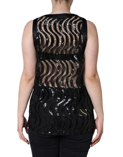 Dolce & Gabbana Black Sequin Sleeveless Tank Blouse Top by Dolce & Gabbana