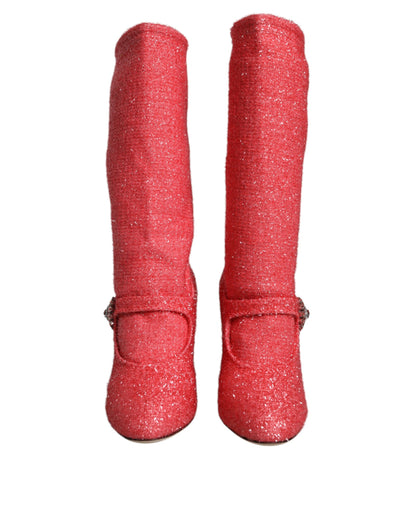 Bottes hautes fantaisie Dolce &amp; Gabbana en lurex rose cristal