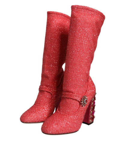 Bottes hautes fantaisie Dolce &amp; Gabbana en lurex rose cristal