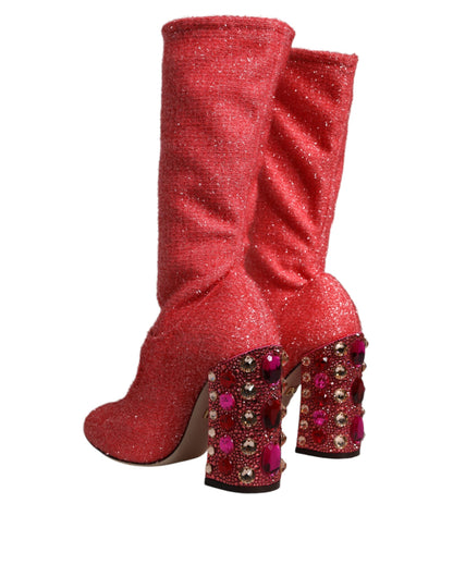 Bottes hautes fantaisie Dolce &amp; Gabbana en lurex rose cristal