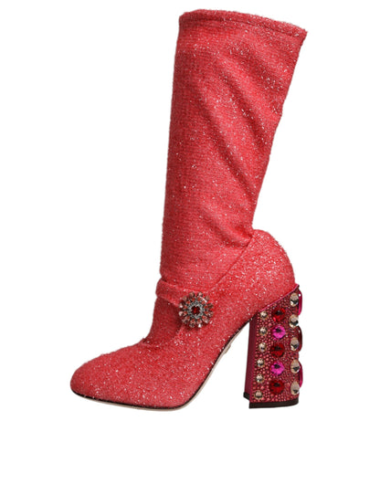 Bottes hautes fantaisie Dolce &amp; Gabbana en lurex rose cristal