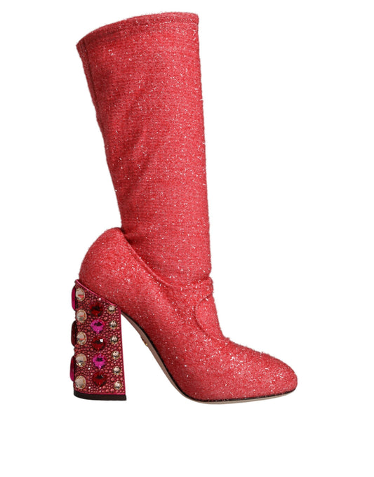 Bottes hautes fantaisie Dolce &amp; Gabbana en lurex rose cristal
