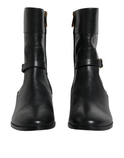 Bottes mi-mollet en cuir noir avec logo Dolce &amp; Gabbana
