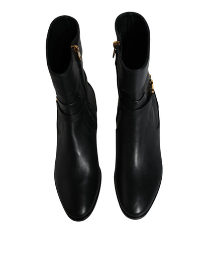 Bottes mi-mollet en cuir noir avec logo Dolce &amp; Gabbana