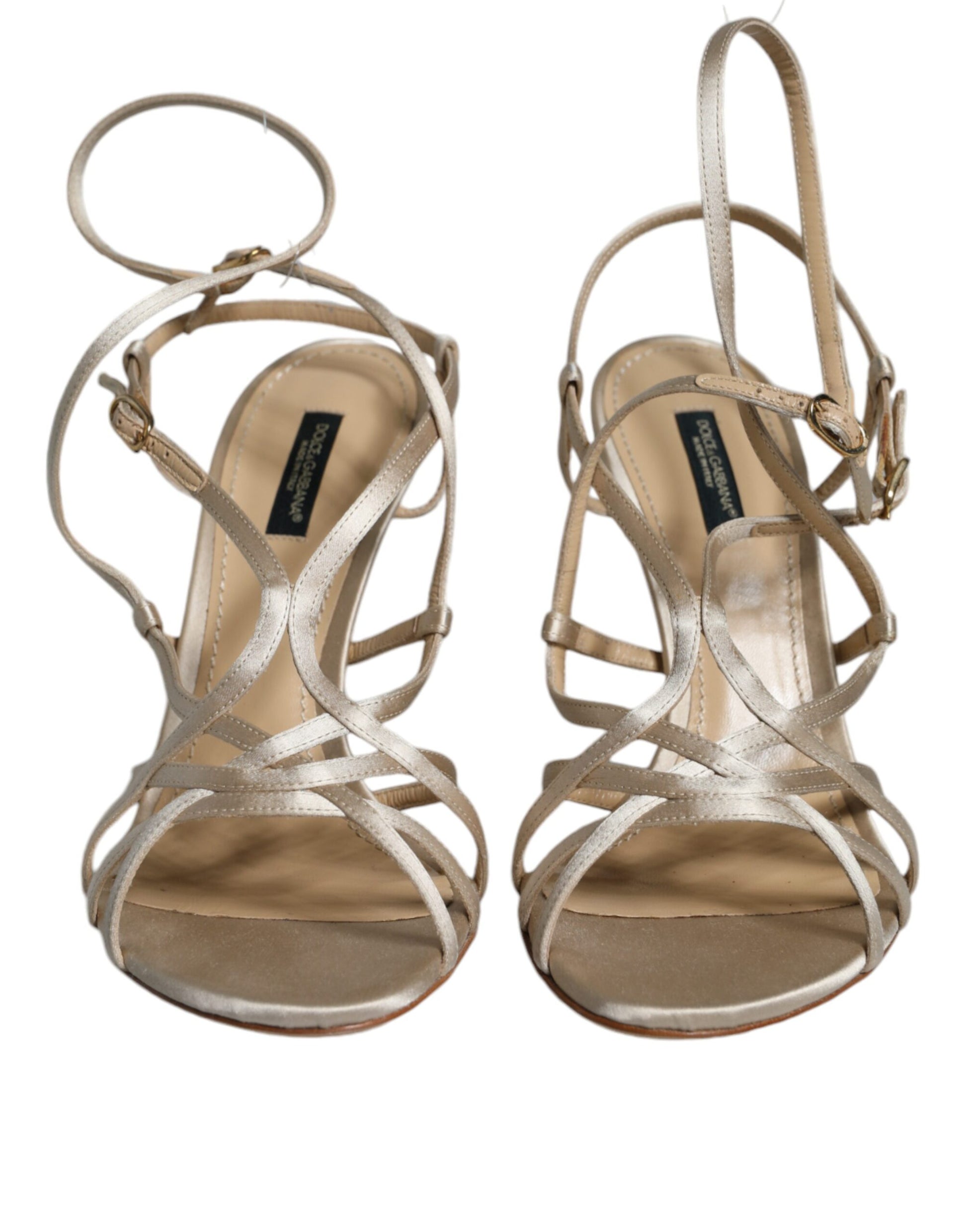 Dolce & Gabbana Beige Leather Stiletto Heels Sandals Shoes by Dolce & Gabbana