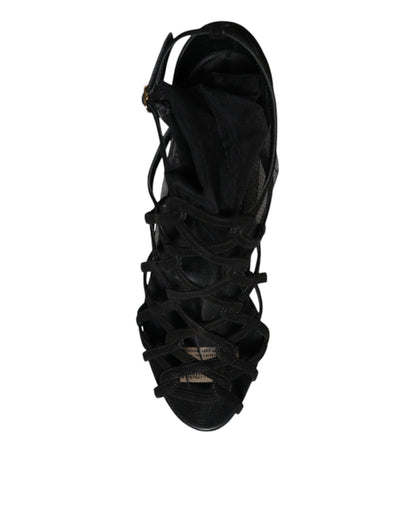 Dolce & Gabbana Black Tulle Stretch Heels Sandals Shoes by Dolce & Gabbana