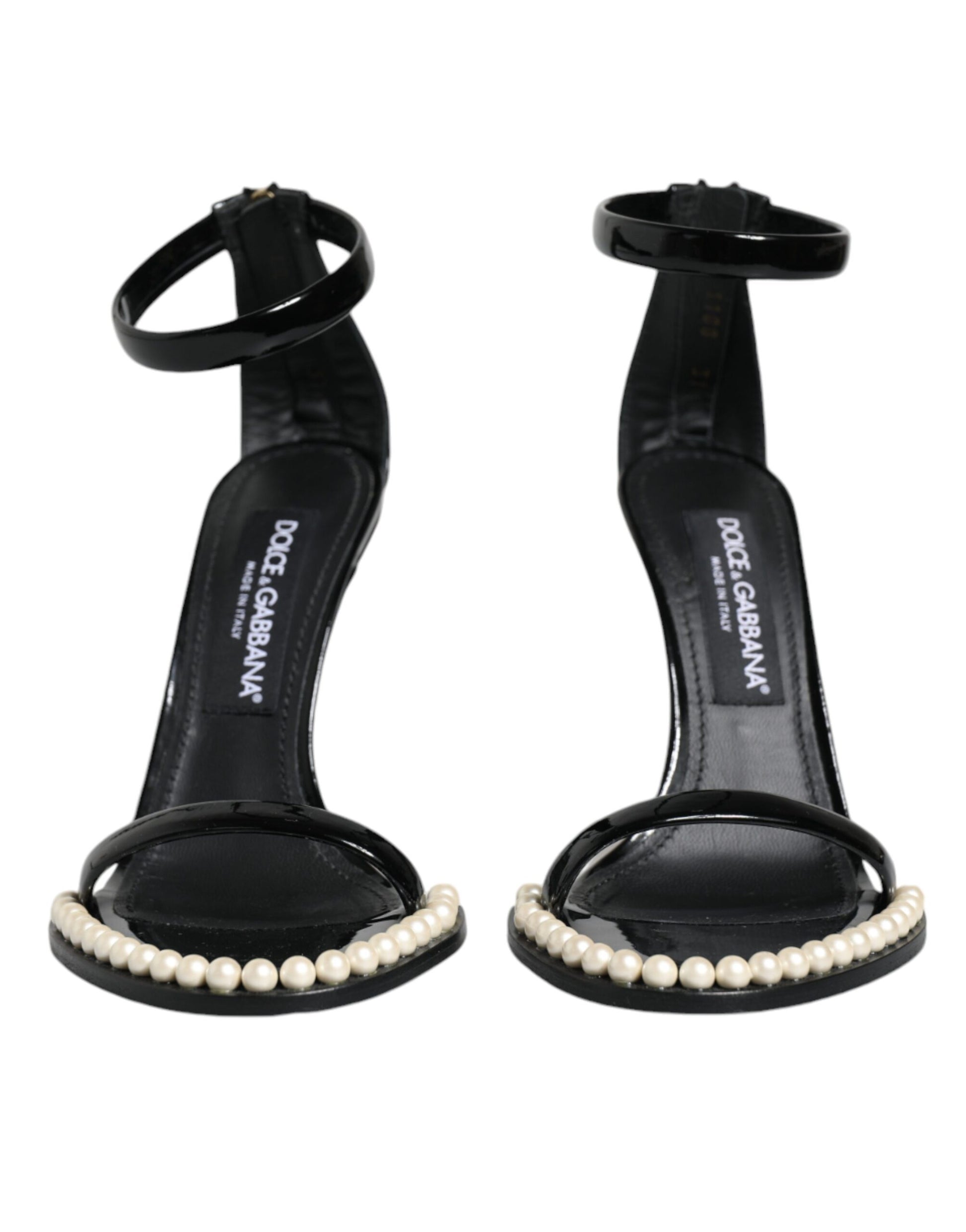 Dolce & Gabbana Black Keira Leather Faux Pearl Sandals Heels Shoes by Dolce & Gabbana