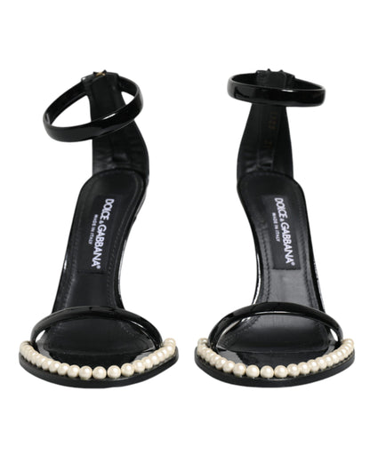Dolce & Gabbana Black Keira Leather Faux Pearl Sandals Heels Shoes by Dolce & Gabbana