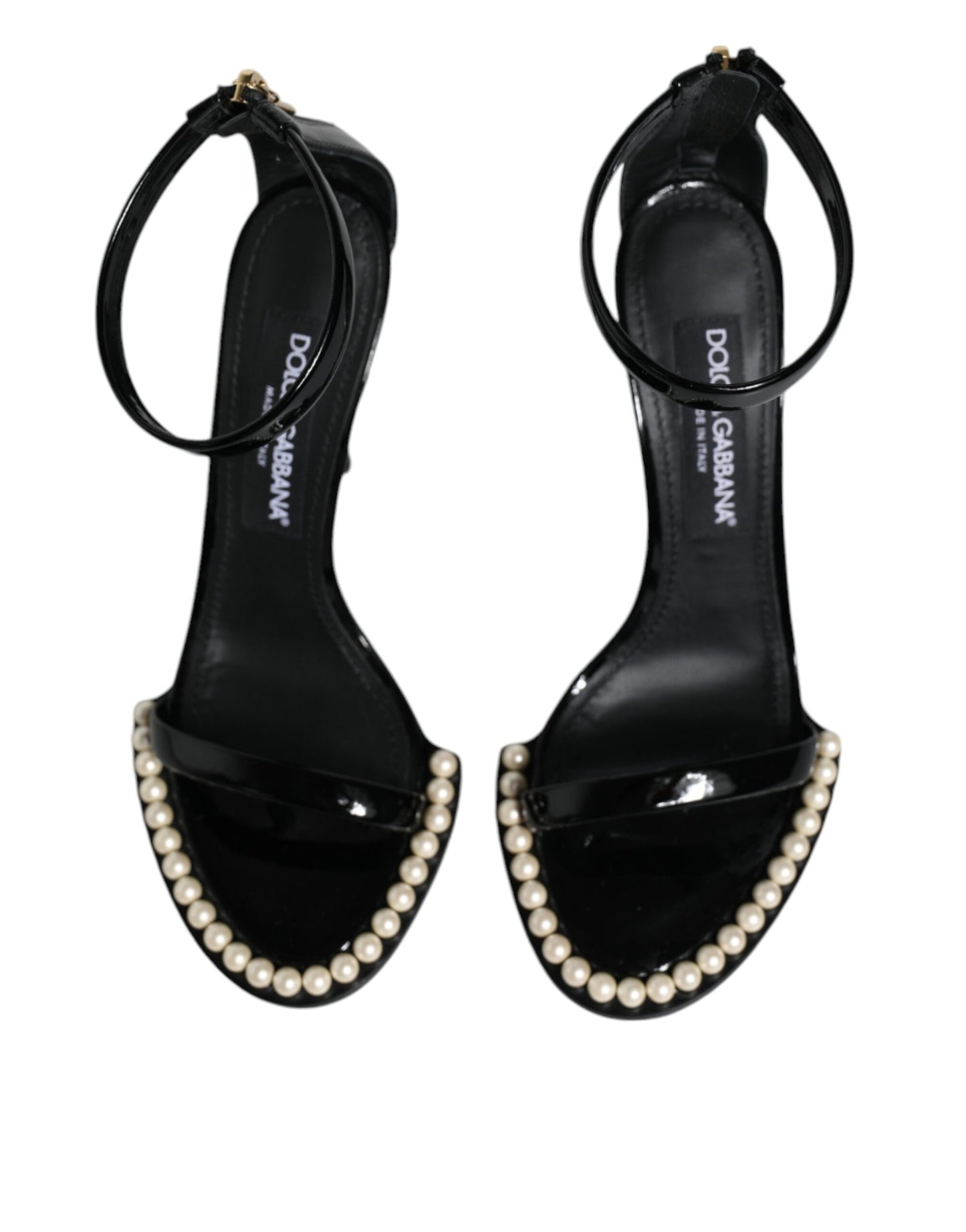Dolce & Gabbana Black Keira Leather Faux Pearl Sandals Heels Shoes by Dolce & Gabbana