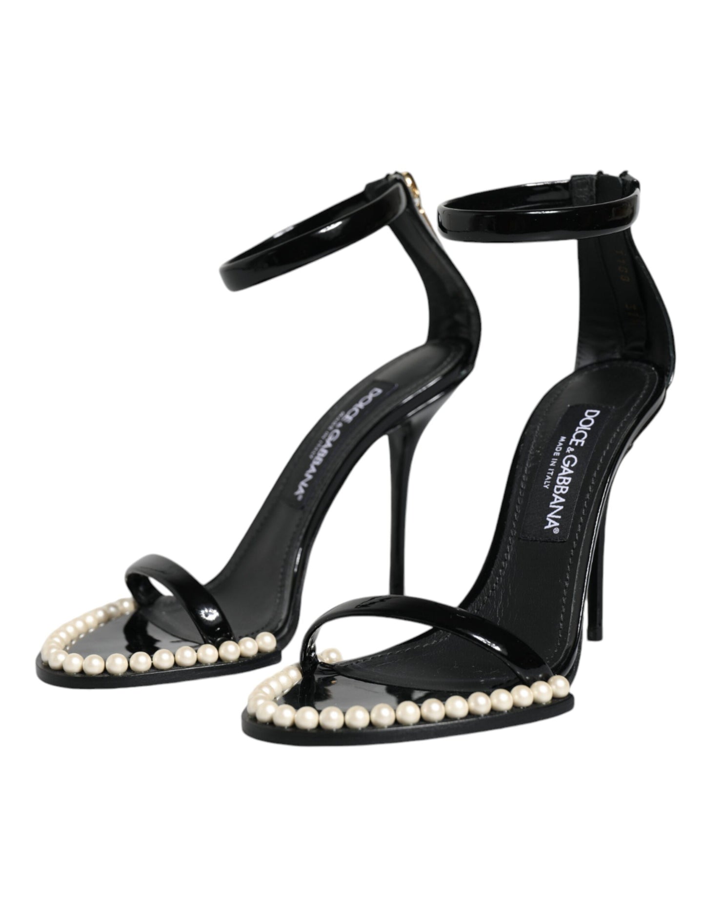Dolce & Gabbana Black Keira Leather Faux Pearl Sandals Heels Shoes by Dolce & Gabbana