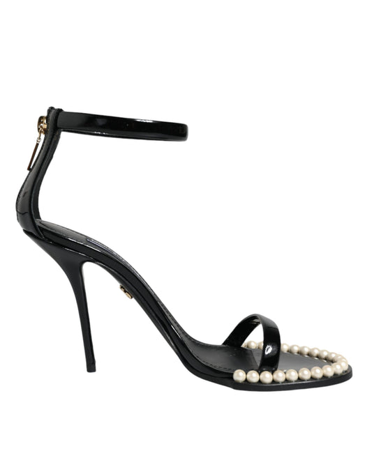 Dolce & Gabbana Black Keira Leather Faux Pearl Sandals Heels Shoes by Dolce & Gabbana
