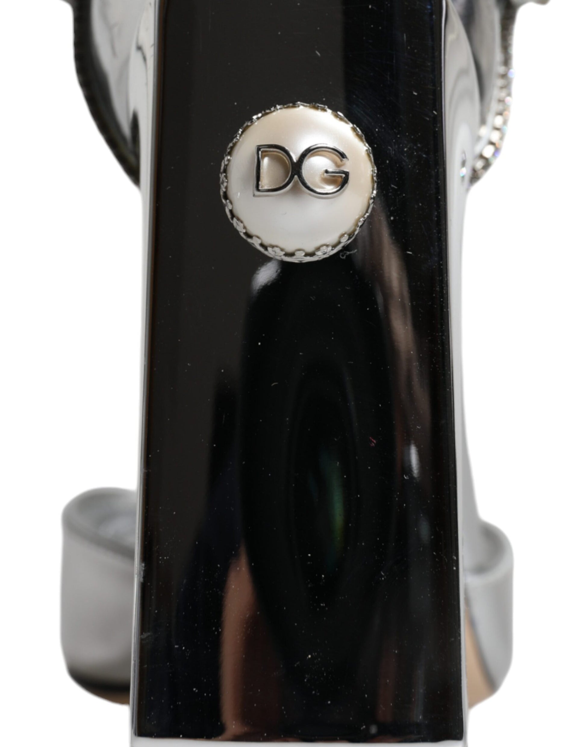 Dolce & Gabbana Silver Leather T-strap Heels Sandals Shoes by Dolce & Gabbana