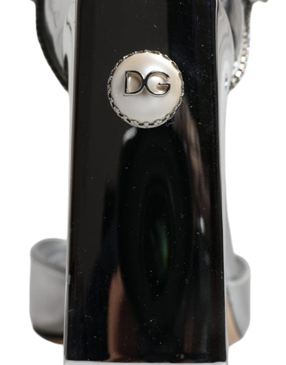 Dolce & Gabbana Silver Leather T-strap Heels Sandals Shoes by Dolce & Gabbana