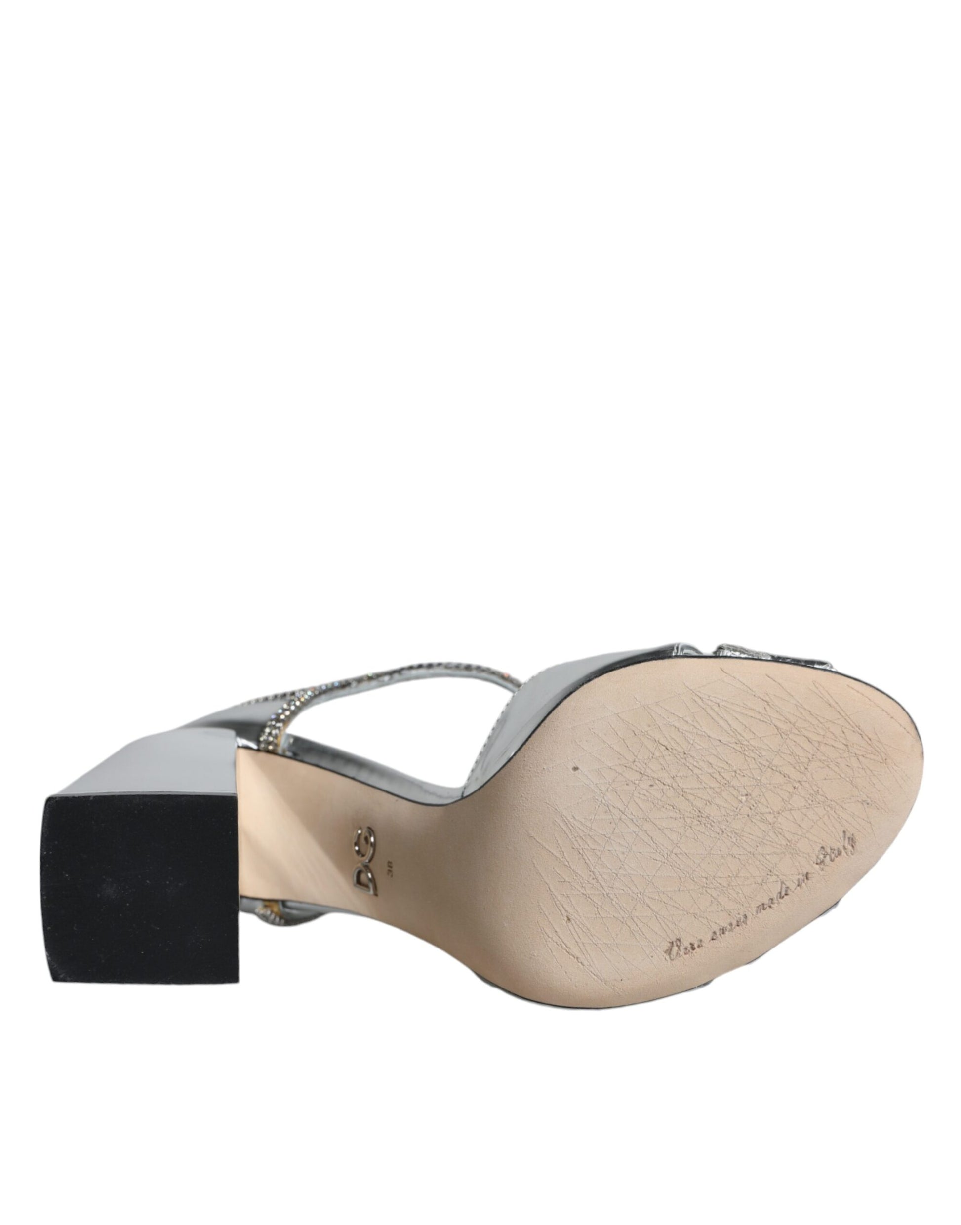 Dolce & Gabbana Silver Leather T-strap Heels Sandals Shoes by Dolce & Gabbana