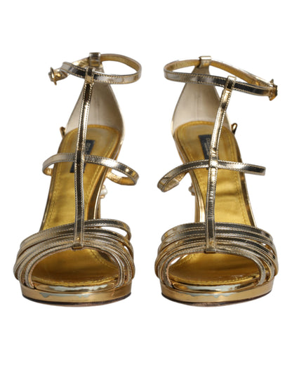 Dolce & Gabbana Gold Leather Baroque Heels Sandals Shoes by Dolce & Gabbana