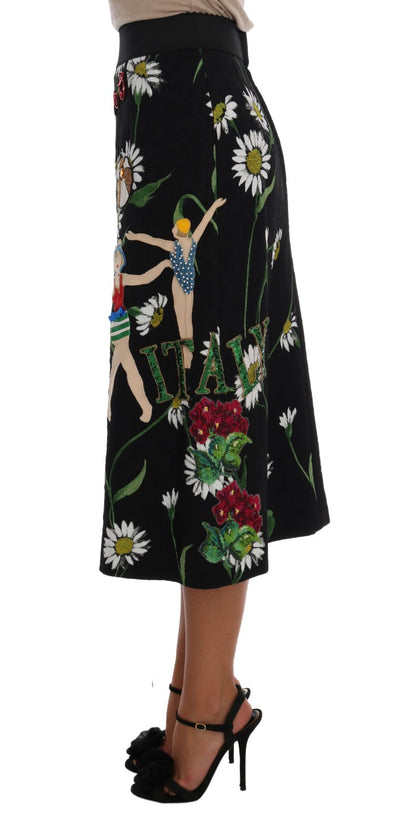 Dolce &amp; Gabbana Black Embellished Daisy Brocade Skirt