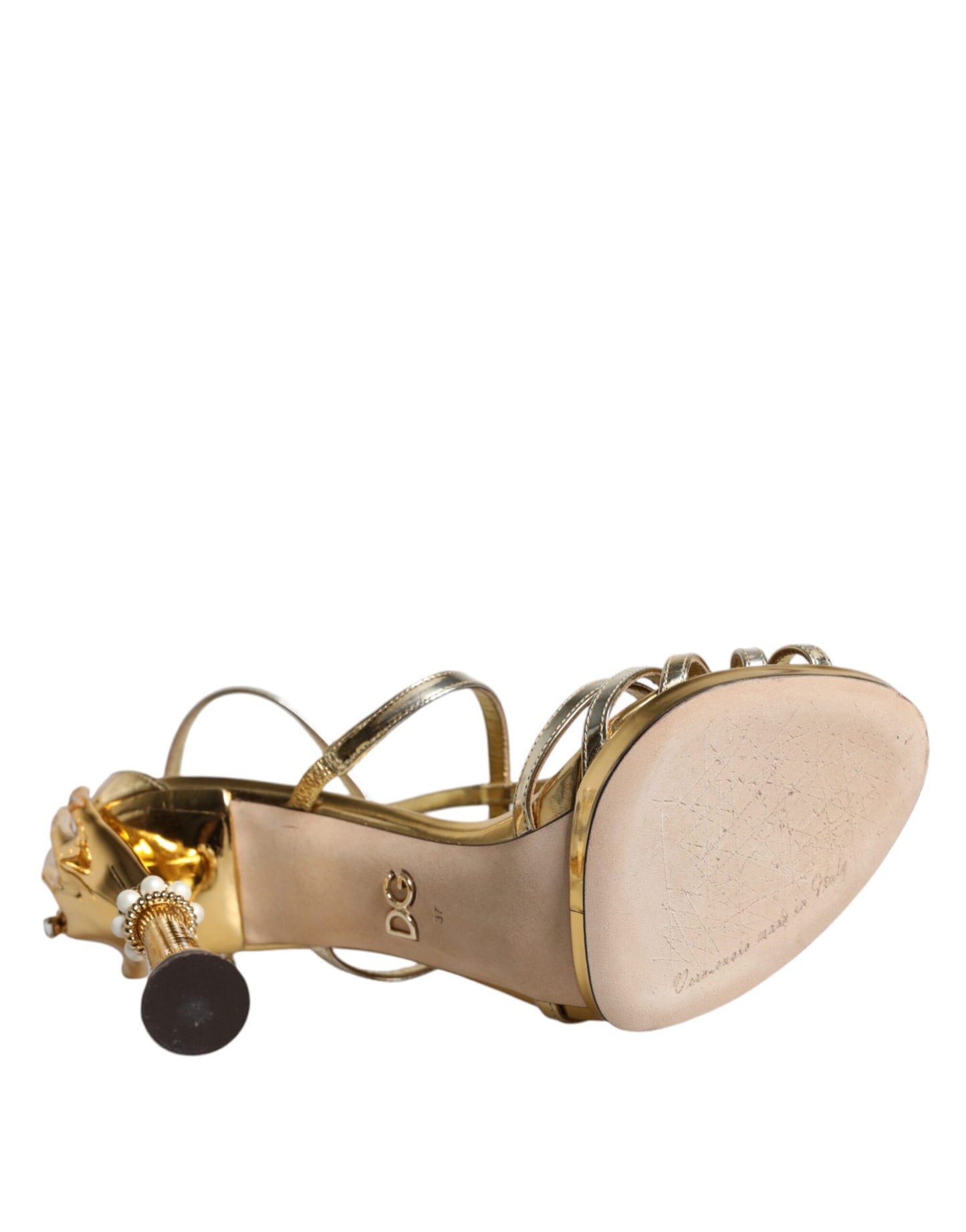 Dolce & Gabbana Gold Leather Baroque Heels Sandals Shoes by Dolce & Gabbana