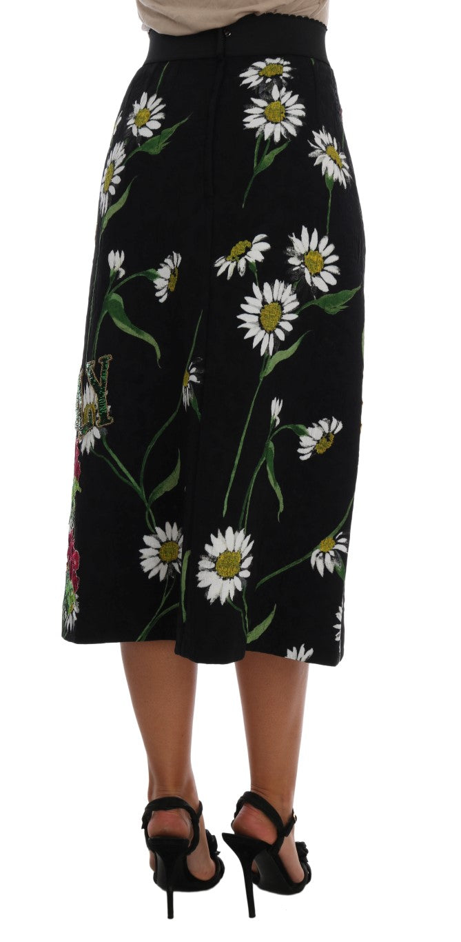 Dolce &amp; Gabbana Black Embellished Daisy Brocade Skirt
