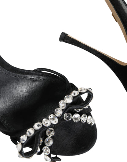 Dolce & Gabbana Black Leather Crystal Bow Heels Sandals Shoes by Dolce & Gabbana