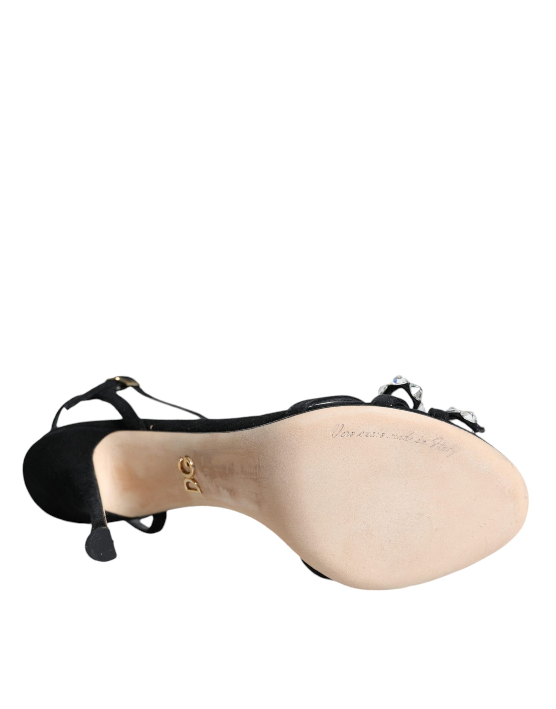 Dolce & Gabbana Black Leather Crystal Bow Heels Sandals Shoes by Dolce & Gabbana