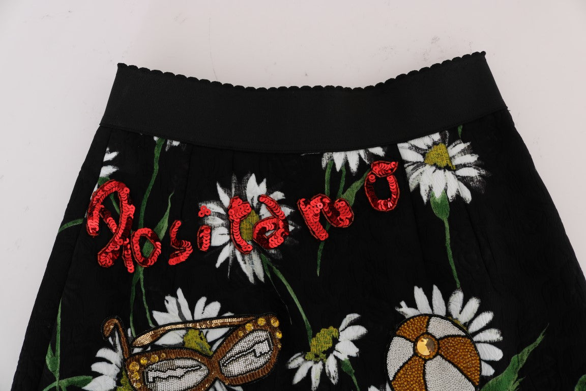 Dolce &amp; Gabbana Black Embellished Daisy Brocade Skirt