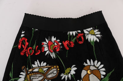 Dolce &amp; Gabbana Black Embellished Daisy Brocade Skirt