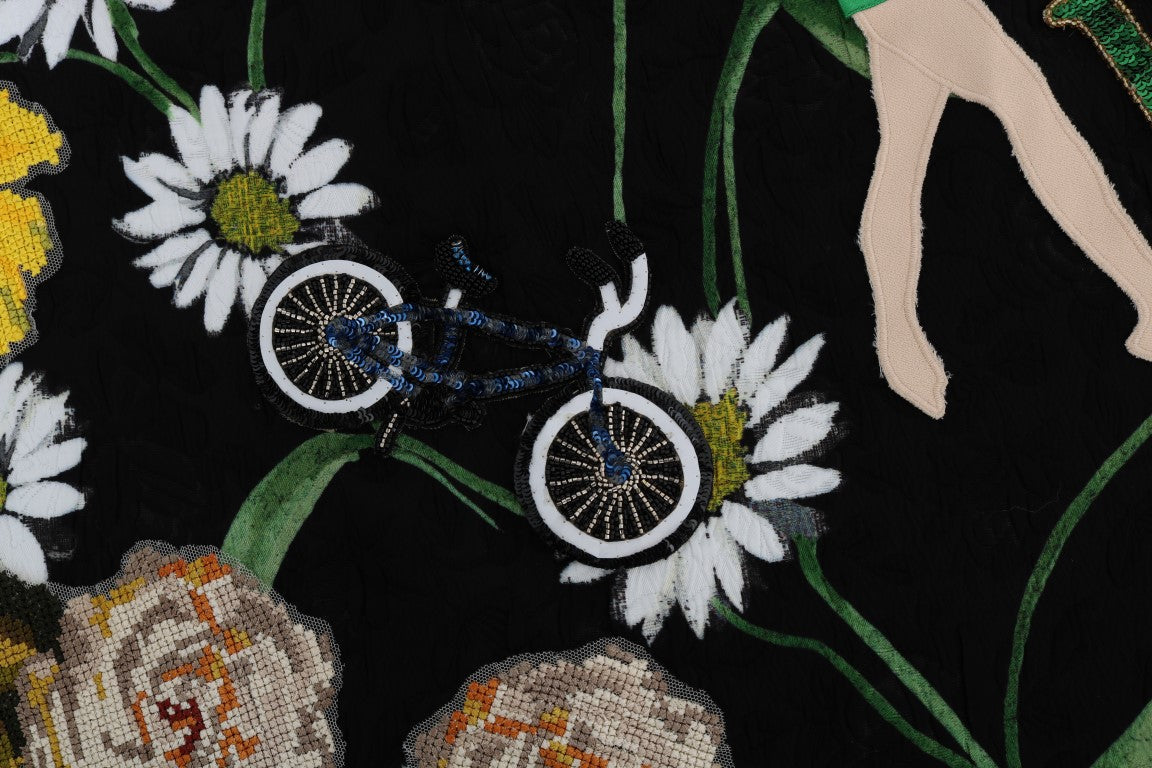 Dolce &amp; Gabbana Black Embellished Daisy Brocade Skirt