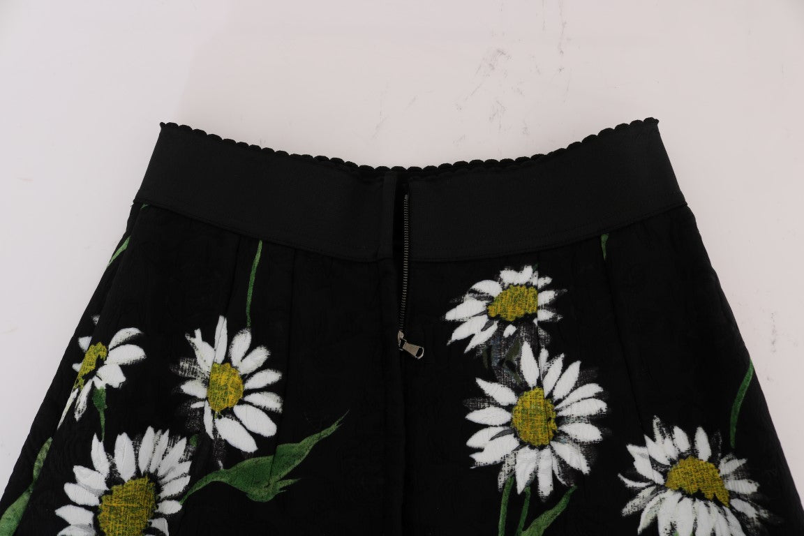 Dolce &amp; Gabbana Black Embellished Daisy Brocade Skirt