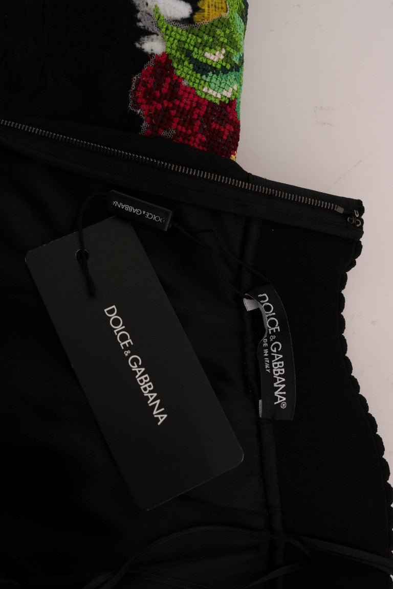 Dolce &amp; Gabbana Black Embellished Daisy Brocade Skirt