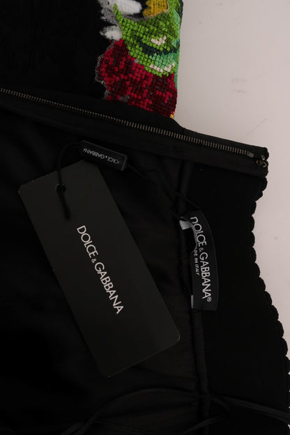 Dolce &amp; Gabbana Black Embellished Daisy Brocade Skirt