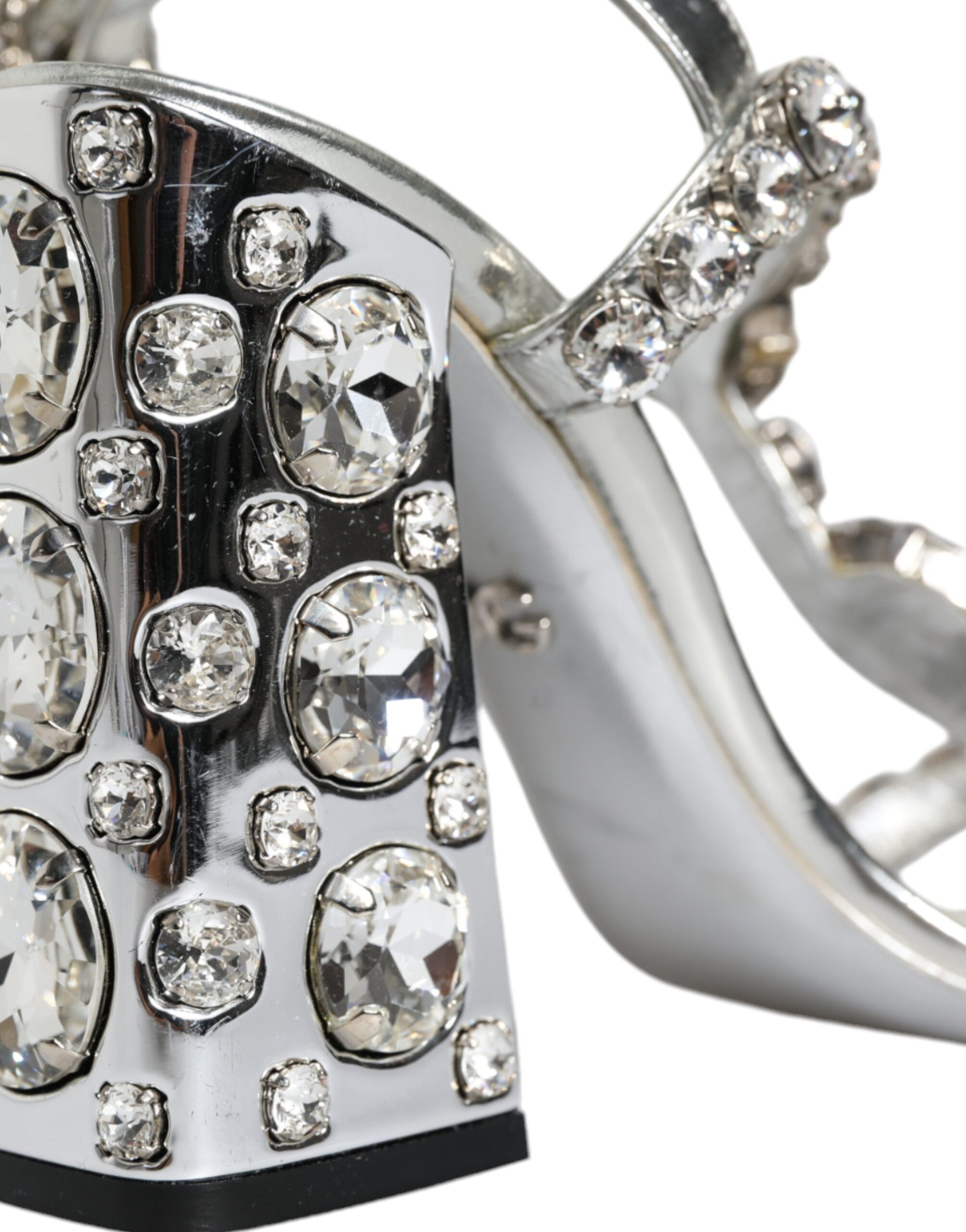 Dolce & Gabbana Silver Leather T-strap Crystal Sandals Shoes by Dolce & Gabbana