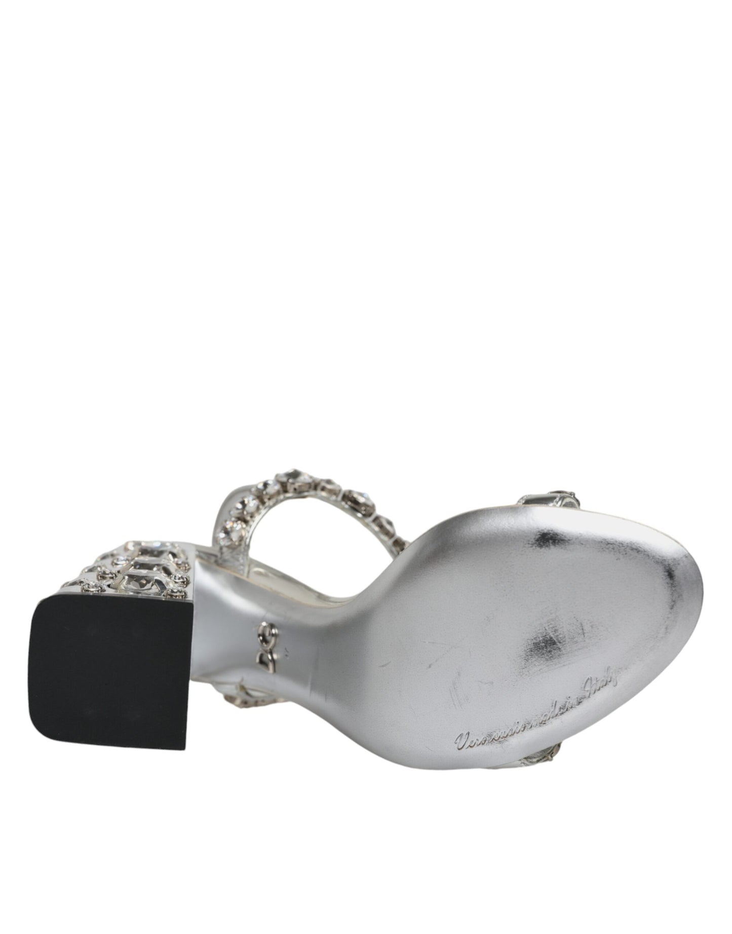 Dolce & Gabbana Silver Leather T-strap Crystal Sandals Shoes by Dolce & Gabbana