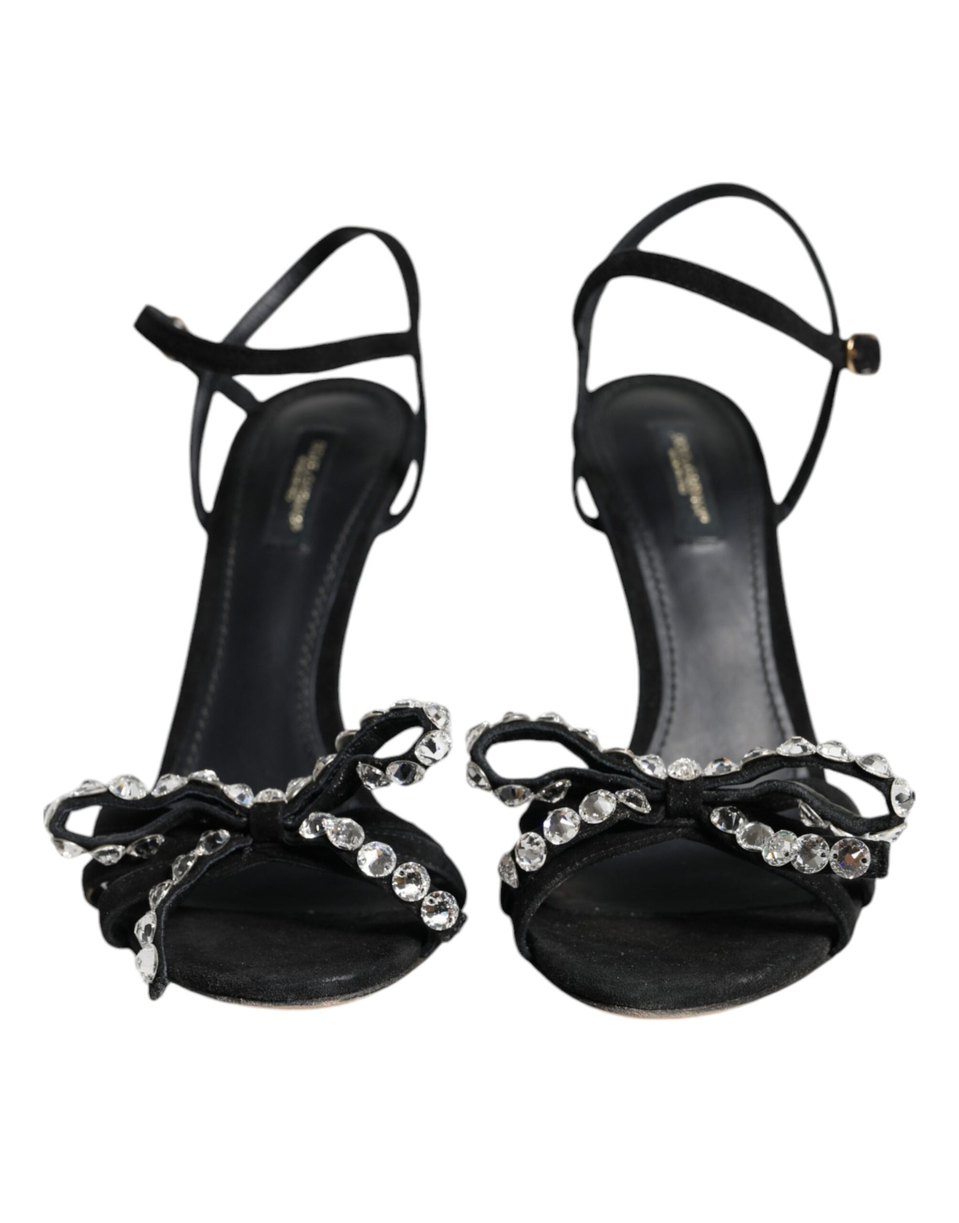 Dolce & Gabbana Black Leather Crystal Bow Heels Sandals Shoes by Dolce & Gabbana