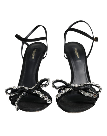 Dolce & Gabbana Black Leather Crystal Bow Heels Sandals Shoes by Dolce & Gabbana