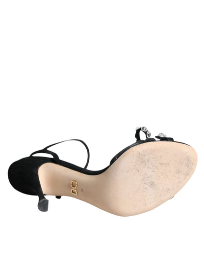 Dolce & Gabbana Black Leather Crystal Bow Heels Sandals Shoes by Dolce & Gabbana