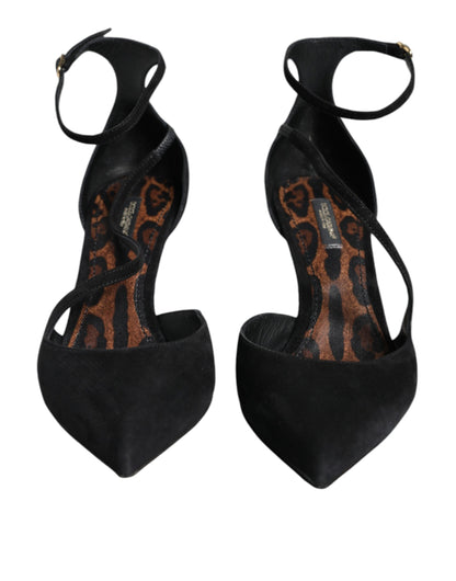Dolce &amp; Gabbana Black Suede Ankle Strap Heels Pumps Shoes